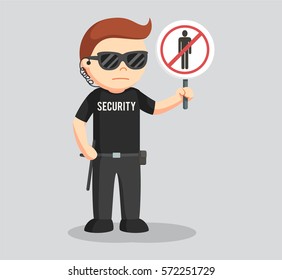 security guard with forbidden pass sign