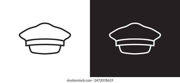 Security guard hat, captain hat icon, police cap, sun visor, beret, military hat. Icon line of hat vector illustration on black and white background. eps10, Editable stroke. Fashion icon, Menwear.