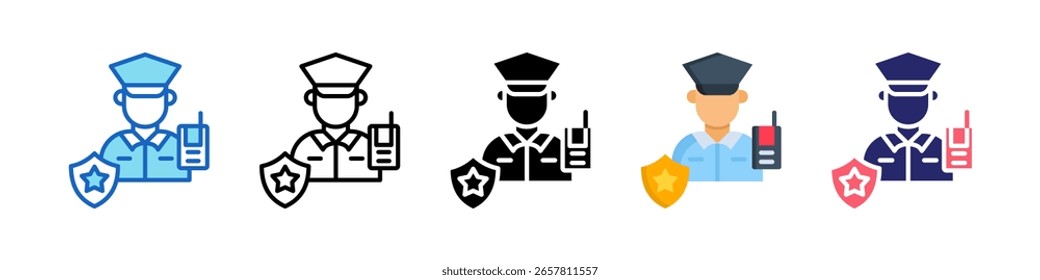 Colección de conjunto de estilos múltiples de icono de guardia de seguridad.