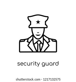 security guard icon. Trendy modern flat linear vector security guard icon on white background from thin line Museum collection, outline vector illustration