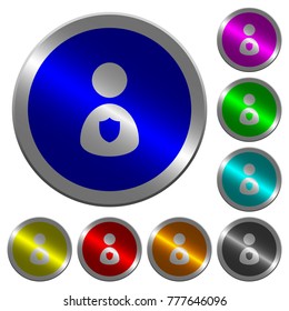 Security guard icons on round luminous coin-like color steel buttons