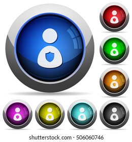 Security guard icons in round glossy buttons with steel frames