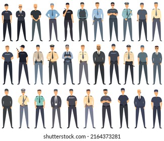 Security guard icons set cartoon vector. Police standing. Man guard