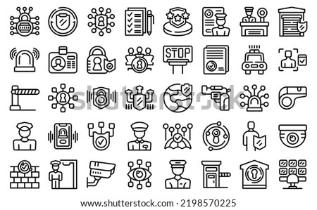 Security guard icons set outline vector. Police standing. Man guard