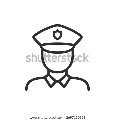 Security guard, linear icon. Police officer or protection service. Line with editable stroke.