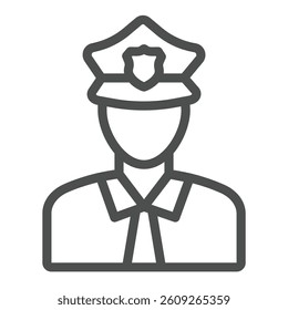 Security guard man line icon, city museum concept. Vector graphics. Policeman avatar, people safety sign on white background, outline style icon for mobile or web design