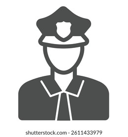 Security guard man solid icon, city museum concept. Vector graphics. Policeman avatar, people safety sign on white background, glyph style icon for mobile or web design