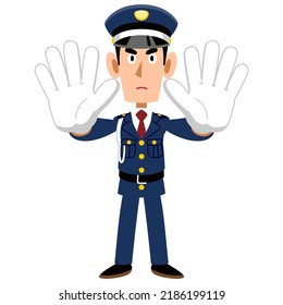 A security guard man who stops with both hands