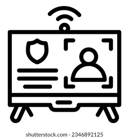 Security guard monitor and person profile line icon, smart home symbol, person recognition surveillance vector sign on white monitor with data icon outline. Vector.