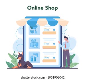 Security guard online service or platform. Surveillance and ptrotection idea. Bodyguard guiding a client for safety. Online shop. Vector flat illustration