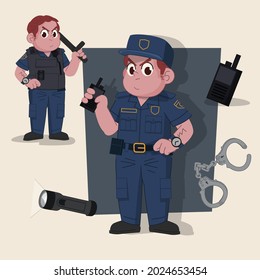 protector de seguridad pelo rojo lindo 2d personaje listo para la animación completa con herramientas de trabajo