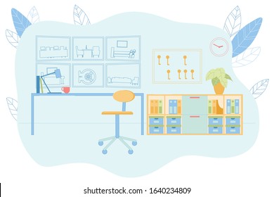 Security Guard Room with Working Surveillance Control Video System Interior. Special Equipment for Monitoring Bank or Financial Organization Premises and Rooms. Flat Cartoon Vector Illustration.