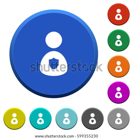 Security guard round color beveled buttons with smooth surfaces and flat white icons