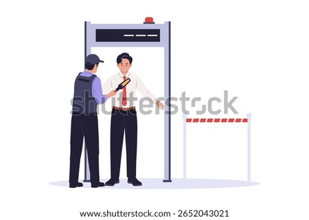 Security Guard Scanning Person at Checkpoint Gate. Illustrations for websites, landing pages, mobile apps, posters and banners