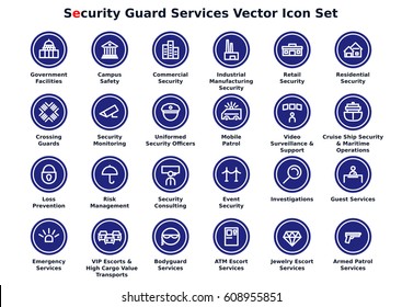 Security Guard Services Vector Icon Set Blue