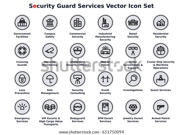 Security Guard Services Vector Icon Set Stock Vector Royalty Free