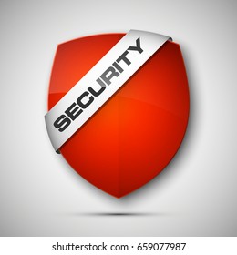 Security guard shield concept. Safety badge color icon. Privacy colorful banner shield. Security label. Defense tag. Presentation sticker shield shape. Defense safeguard sign illustration