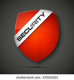Security guard shield concept. Safety badge color icon. Privacy colorful banner shield. Security label. Defense tag. Presentation shining sticker shield shape. Defense safeguard sign illustration