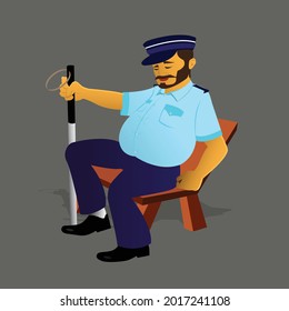 Security Guard sit with holding a rifle