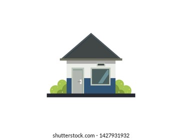 security guard small building with pointed roof, simple flat illustration