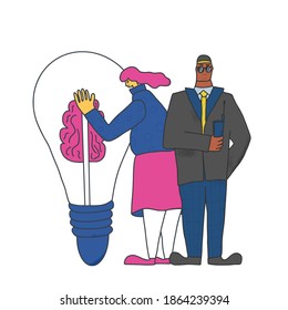 Security guard standing with arms crossed. Man wearing in a guards uniform save an intellectual property of female creator. Vector illustration. 