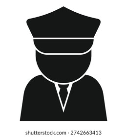 Security guard is wearing a uniform and a tie in this simple black and white silhouette icon