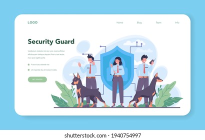 Banner web o página de aterrizaje del guardia de seguridad. Vigilancia y protección