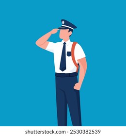Security guards back view isolated flat vector illustration