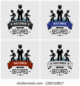 Security guards logo design. Vector artwork of watchman, security officers, or soldier protecting and patrolling. 