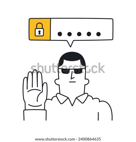 Security guy who asks for a password. Password protection, strong password, digital identification. Simple style with editable stroke.