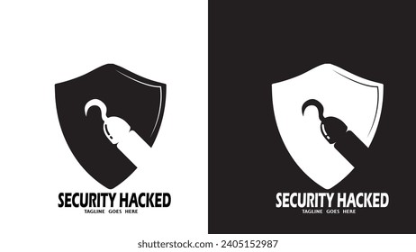 Security hacked logo design, cyber security logo design
