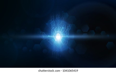 Security hand network background with sunrise. Vector illustration.
