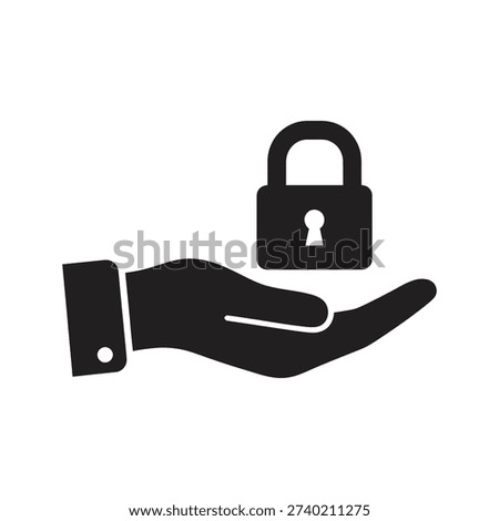 Security handover responsibility concept showing hand holding padlock representing giving access granting permission secure delivery trust
