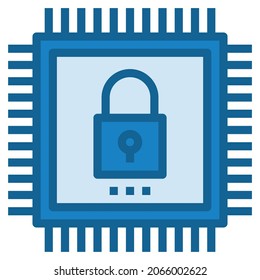 COLOR DE LÍNEA AZUL DE ICONO DE SEGURIDAD DE HARDWARE. 