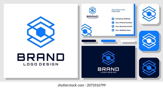 Security Hexagon Protection Technology Digital Box Data Logo Design with Business Card Template