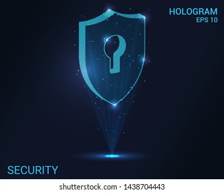 Security hologram. Security shield of the particles. Flickering energy flux of particles. Scientific design technology.