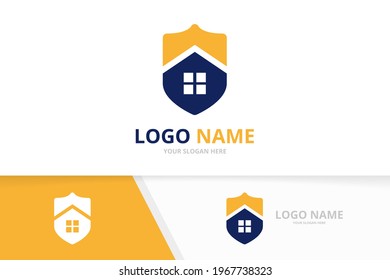Combinación del logotipo de la casa de seguridad. Plantilla de diseño de logotipos de escudo y bienes inmuebles.