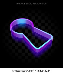 Security icon: 3d neon glowing Keyhole made of glass with transparent shadow on black background, EPS 10 vector illustration.