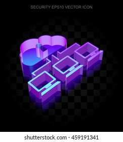 Security icon: 3d neon glowing Cloud Network made of glass with transparent shadow on black background, EPS 10 vector illustration.