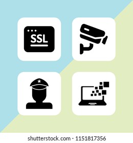 security icon. 4 security set with cctv, ssl, militar and monitor vector icons for web and mobile app