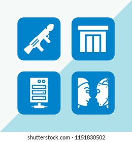 security icon. 4 security set with door, gun, server and turing test vector icons for web and mobile app