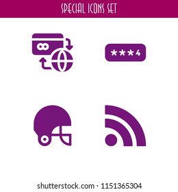security icon. 4 security set with helmet, payment, password and rss vector icons for web and mobile app