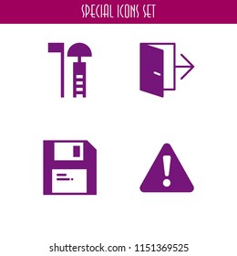security icon. 4 security set with life guard, save, exit and warning vector icons for web and mobile app