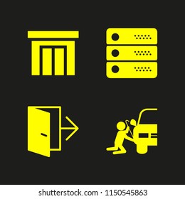 security icon. 4 security set with steal, door, server and exit vector icons for web and mobile app