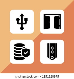 security icon. 4 security set with verification, army, usb and exit vector icons for web and mobile app