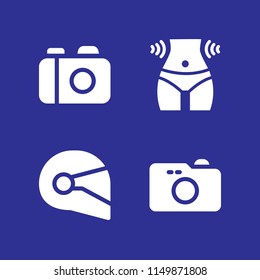 security icon. 4 security set with waist, helmet and camera vector icons for web and mobile app