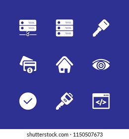 security icon. 9 security set with key, verified, vision and server vector icons for web and mobile app