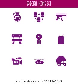 security icon. 9 security set with seat, data, badge and gun vector icons for web and mobile app