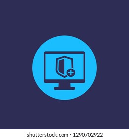 Security icon with add sign and computer