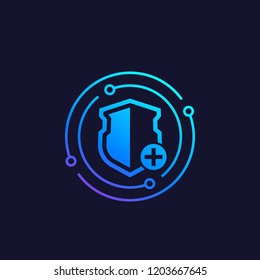 Security icon with add sign, data protection concept